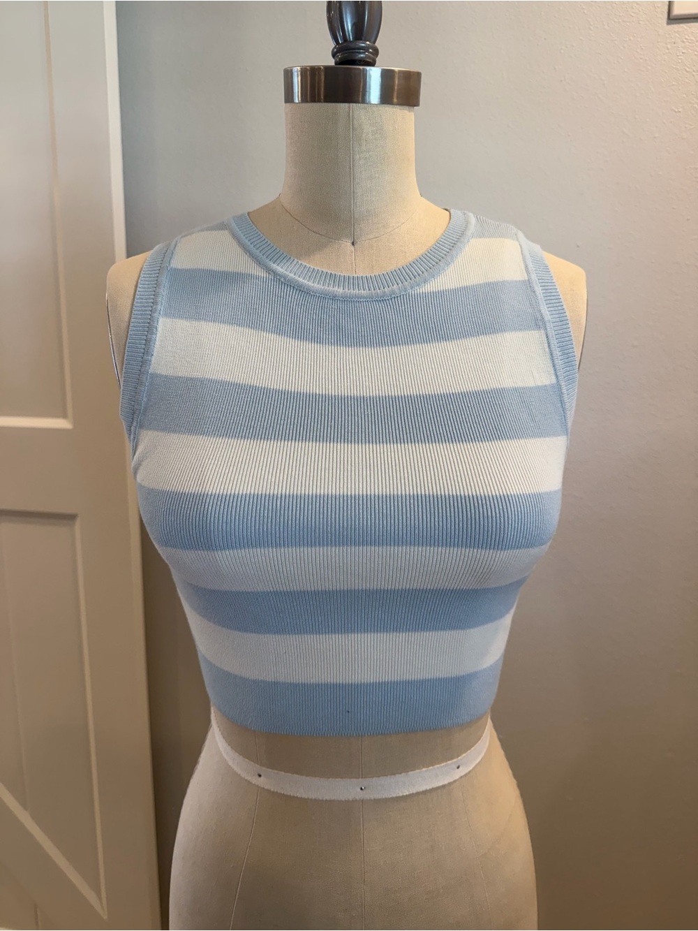 Zara Blue and White Striped Ribbed Crop Tank